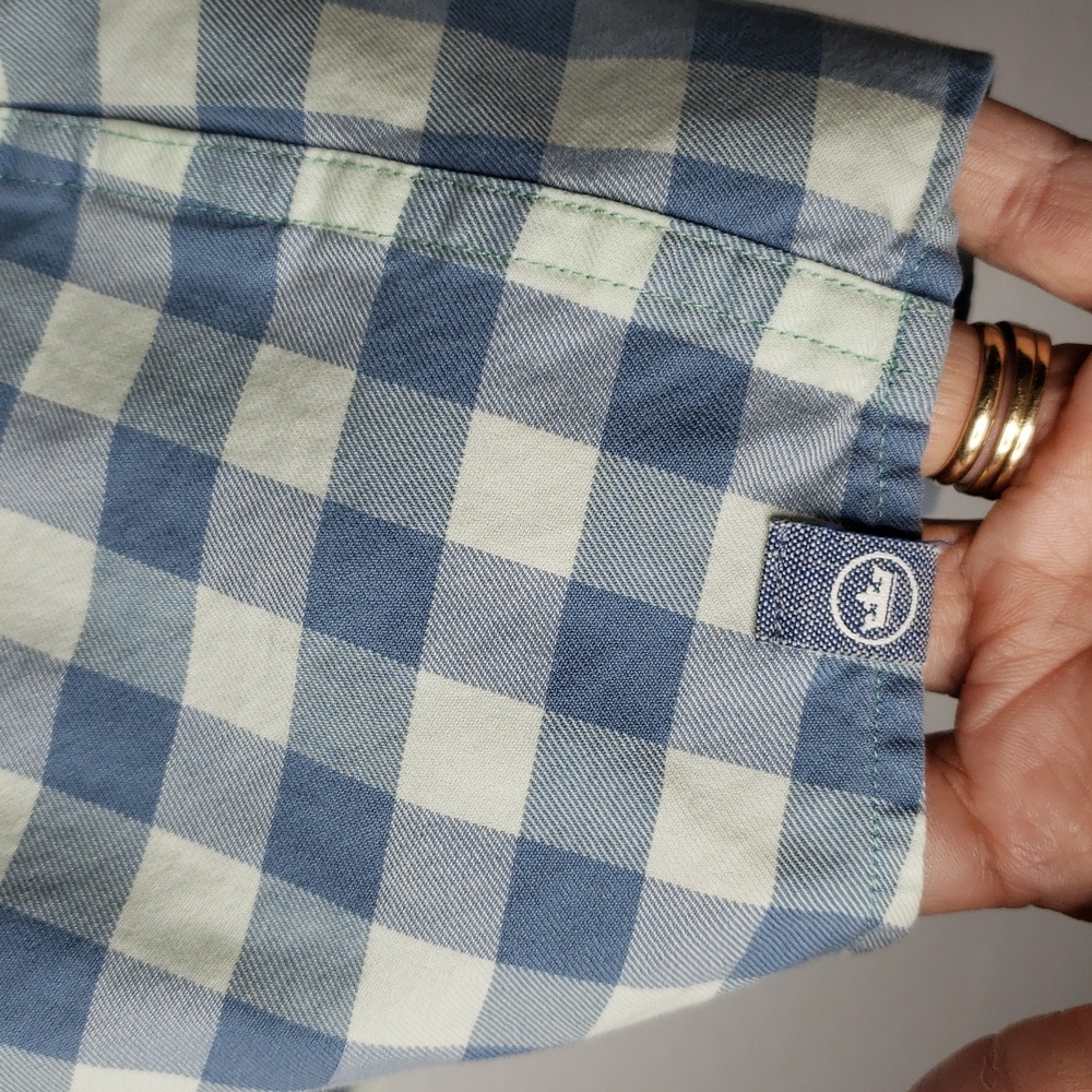Peter Millar Cotton Silk Button Up Long Sleeve Shirt Size XL Gingham Plaid Logo - Picture 5 of 12